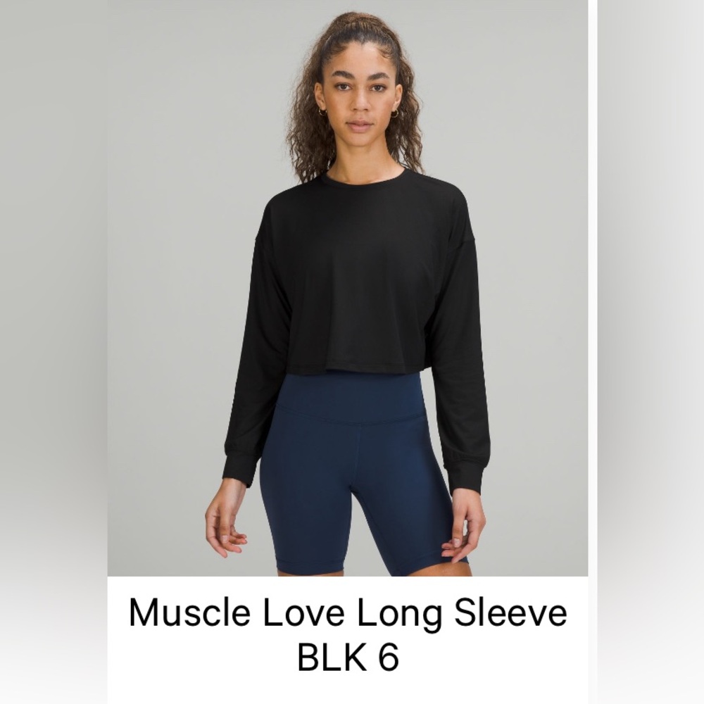lululemon muscle love long sleeve black size 6 crop shirt